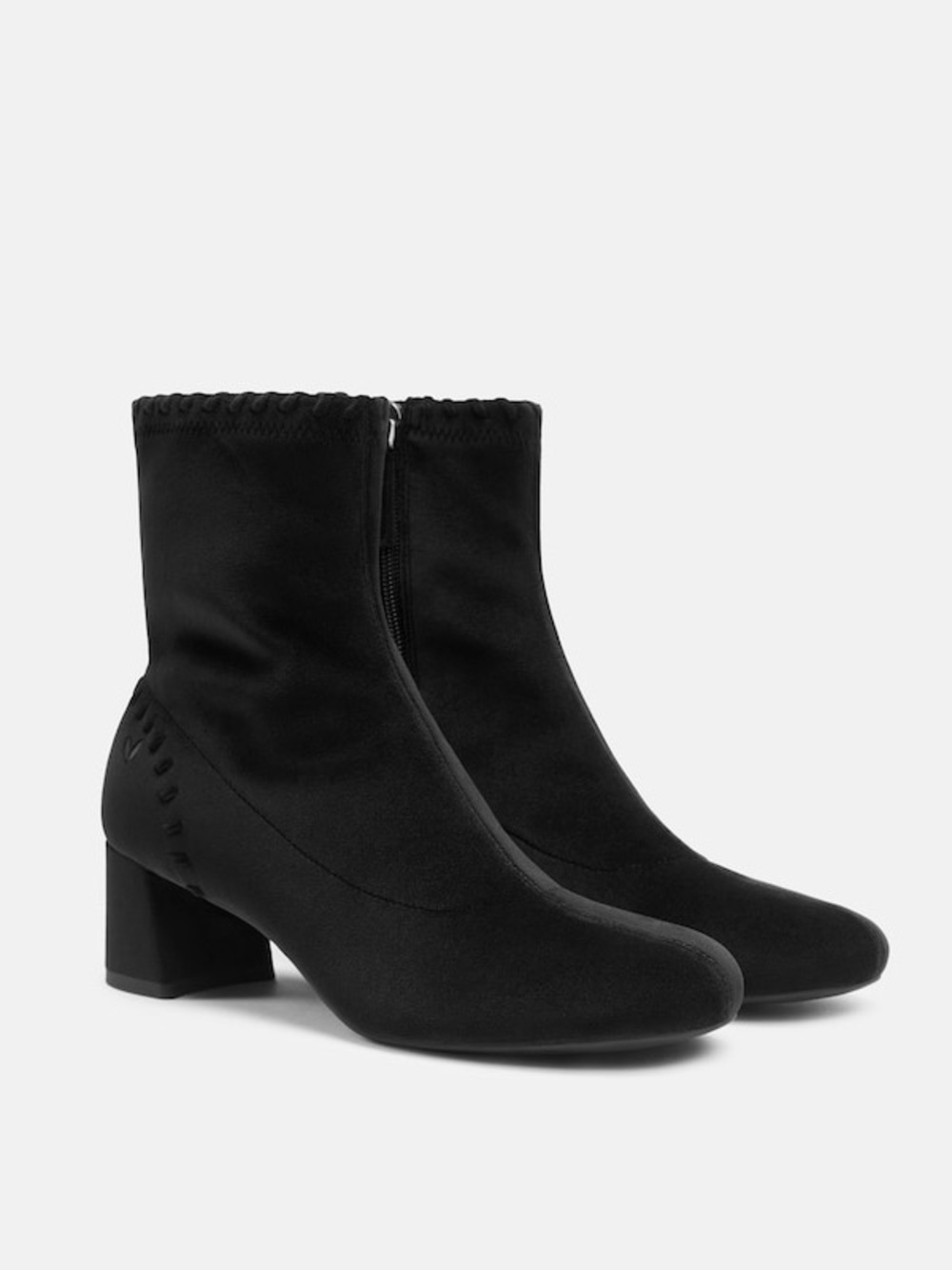 Women's Black Stretch Ankle Booties with Low Block Heel